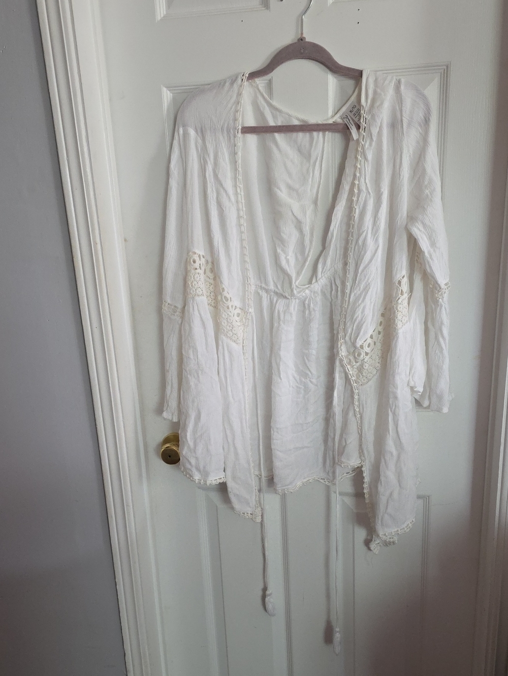 Japna White Crochet-Trim Tunic Top